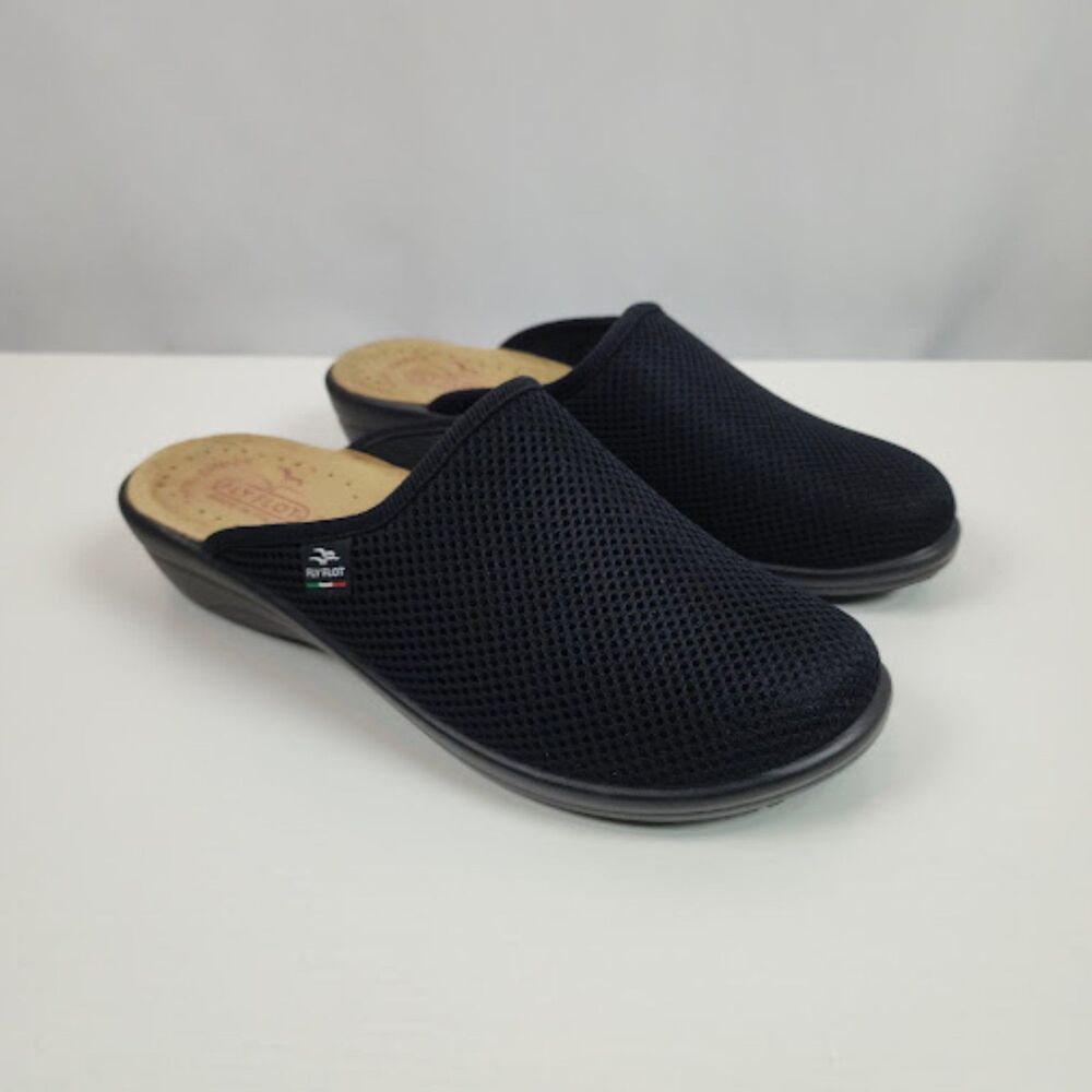 Fly Flot Women's Black Mesh Slip-On Clogs Size 40